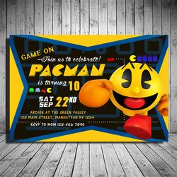 pacman invitation, pacman invite, pacman  birthday, pacman invite, gamer birthday themed, digital invite