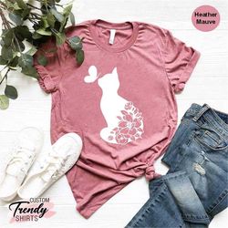 floral cat shirt, cat lover shirt, funny cat shirts for women, cat owner gift, animal lover gift shirt, cat shirt women,