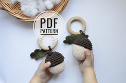 acorn baby rattle easy crochet pattern, crochet nut for newborn or nursery decoration