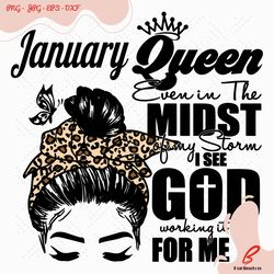 january queen leopard headband girl birthday svg, b