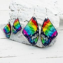 rainbow earrings butterfly wings colorful accessory lgbt pride lesbian jewelry quirky funky bestie girlfriend bff gift