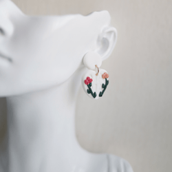 handmade polymer clay simple floral pattern heart design drop earrings for fashion lovers