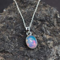 Genuine White Opal Necklace -  Opal Pendant - Dainty Necklace