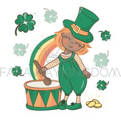 patrick drum leprechaun day cartoon vector illustration set