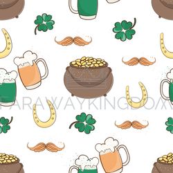 patrick luck pot of coins seamless pattern vector illustration