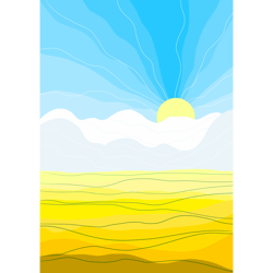 minimalist landscape print art yellow field blue sky flat digital painting