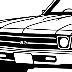 Chevrolet Chevelle Super Sport car 69 Vector Black white vector outline or line art file
