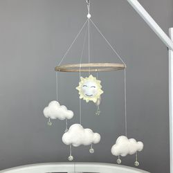 neutral crib mobile minimalist baby mobile cloud mobile sunshine mobile nursery mobile hanging felt mobile personalized