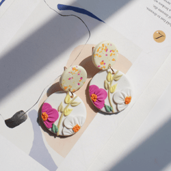 handmade fashion art trendy bright floral pattern polymer clay earrings gift for her