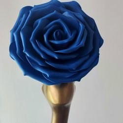 royal blue headpiece with gold leaves giant rose fascinator kentucky derby hat bridal flower hair clip