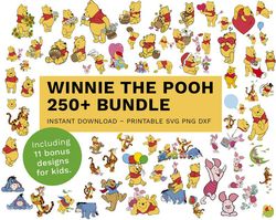 winnie the pooh printables - vector files svg bundle, layered vector files, svg for cricut, cut files, split monogram sv