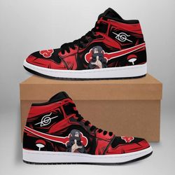 akatsuki itachi high canvas shoes for fan, women and men, naruto high canvas shoes, akatsuki itachi sneaker