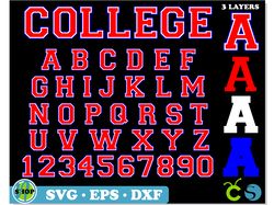 college varsity font svg 3 layers cricut | sport college alphabet letters and numbers svg | varsity college font svg