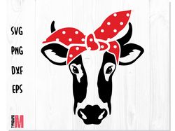 cow bandana polka dot svg, cow bandana vector, cow face svg, cow head svg, farm svg, heifer svg cow svg, cow bandana svg