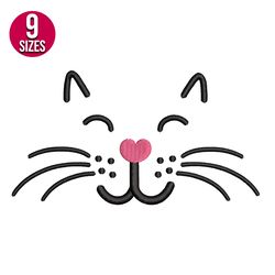 cat face embroidery design, machine embroidery pattern, instant download