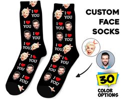 custom face socks, anniversary photo personalized socks, valentine i love you socks, gift for her, girlfriend boyfriend