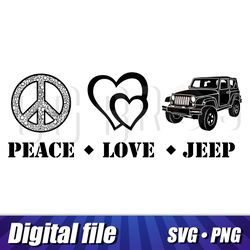 peace love jeep cricut image in svg and png formats, 300 dpi vector file, hight quality, jeep cut, peace love jeep sign