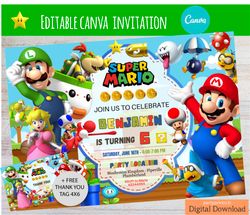 editable canva super mario birthday invitation