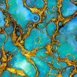 gold splashed turquoise seamless tileable repeating pattern