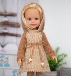 doll clothes for 13 inch doll. hooded dress for paola reina doll. handmade.