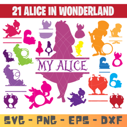 21 alice in wonderland bundle - alice in wonderland svg - png - dxf - eps bundle - alice in wonderland silhouette .
