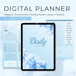 undated digital planner | goals planner with trackers and daily routine | mid year goodnotes planner for ipad