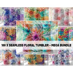 watercolor floral tumbler wrap bundle png seamless tumbler drive designs sublimation designs downloads - skinny 20oz wra