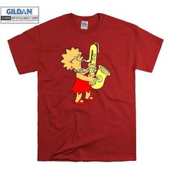 The Simpsons Lisa Simpson Saxophone T shirt Art Cartoon T-shirt Tshirt S-M-L-XL-XXL-3XL-4XL-5XL Oversized Men Women Unis