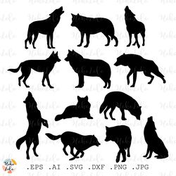 wolf svg, wolf silhouette, wolf cricut, wolf stencil templates dxf, wolf clipart png, cricut svg, animal svg