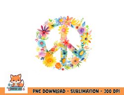 peace sign world love flowers hippie groovy vibes colorful png, digital download copy