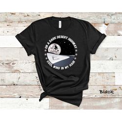 witch broom, halloween shirt, on a dark desert highway cool wind in my hair, band hotel quote, quote music, fall shirt