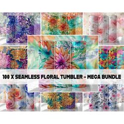 watercolor floral tumbler wrap bundle png seamless tumbler drive designs sublimation designs downloads - skinny 20oz wra