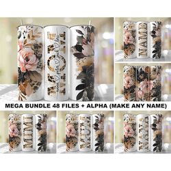 48 wraps mother's day tumbler wrap bundle png add kids names pink black cheetah print floral sublimation designs skinny