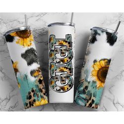 GIGI Tumbler Wrap PNG Sunflower Teal Leopard Print PNG Tumbler Design Seamless Country Sublimation Designs Downloads 20o