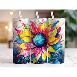 Neon Sunflowers 20 oz Skinny Tumbler Sublimation Design Digital Download PNG Instant DIGITAL ONLY, Bright Spring Flowers