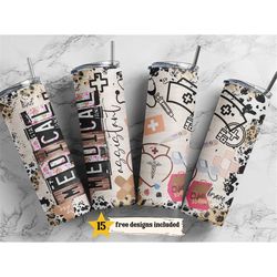 Medical Assistant 20 oz Skinny Tumbler Sublimation Leopard Boho Wrap Design For Straight Tumbler, PNG File, Digital, Rus