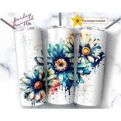 Abstract Daisies 20 oz Skinny Tumbler Sublimation Design Digital Download PNG Instant DIGITAL ONLY, Floral Daisy Tumbler