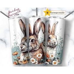 Spring Bunnies 20 oz Skinny Tumbler Sublimation Design Digital Download PNG Instant DIGITAL ONLY, Spring Floral Rabbits