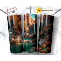 Forest Waterfall 20 oz Skinny Tumbler Sublimation Design Digital Download PNG Instant DIGITAL ONLY, Nature Waterfalls  T