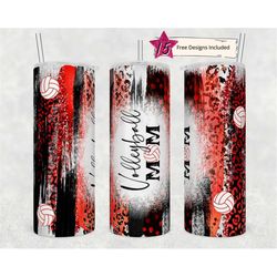 20oz Skinny Tumbler Black Red Volleyball Leopard Designs Template Straight PNG File Download volleyball mom sport tumble