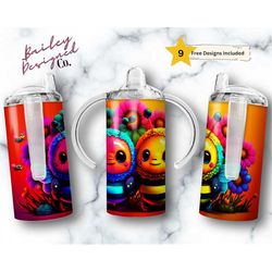 rainbow bee kid's tumbler png wrap| sublimation digital download| water bottle 12 oz skinny straight | children bottle |