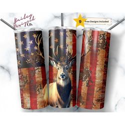 patriotic rustic deer 20 oz skinny tumbler sublimation design digital download png instant digital only, american flag d