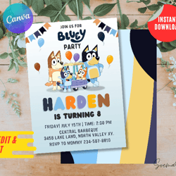 bluey puppy invitation party, little puppy 2 editable invitation, canva personalized printable and instant download