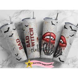 Halloween 20 oz Skinny Tumbler Sublimation Design PNG, DIGITAL, Bad Witch Club Tumbler, Witchy Vibes, Spooky Cup Design