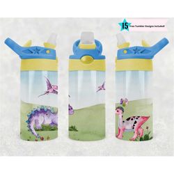 dinosaurs tumbler png wrap | sublimation digital download | kids water bottle 12 oz skinny straight design | childrens d