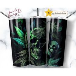 Cannabis Skull 20 oz Skinny Tumbler Sublimation Design Digital Download PNG Instant DIGITAL ONLY, Marijuana Skeleton Tum