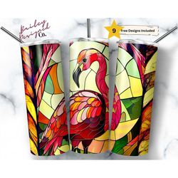 Stained Glass Flamingo 20 oz Skinny Tumbler Sublimation Design Digital Download PNG Instant DIGITAL ONLY,  Tropical Wrap