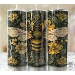 bee tumbler sublimation design, honey bee sunflowers 20oz skinny tumbler wraps templates - png digital download