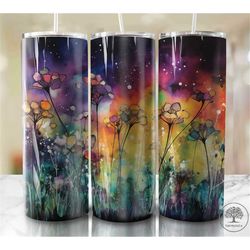 wildflower garden  20oz sublimation tumbler designs, colorful 9.2 x 8.3 straight skinny tumbler wrap png, sublimation de