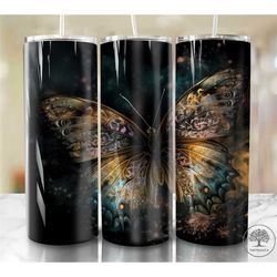 butterfly  20oz sublimation tumbler designs, colorful 9.2 x 8.3 straight skinny tumbler wrap png, sublimation design png